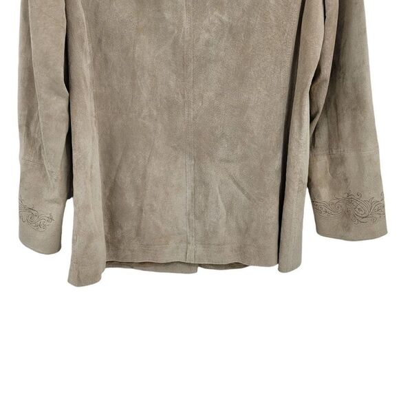 Vtg 90's Jacket Leather Embroidered Country Rodeo Shacket Neutral Tan Sz M - Picture 11 of 11